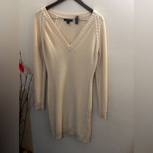 Express Cream Ribbed Knit Sweater Dress